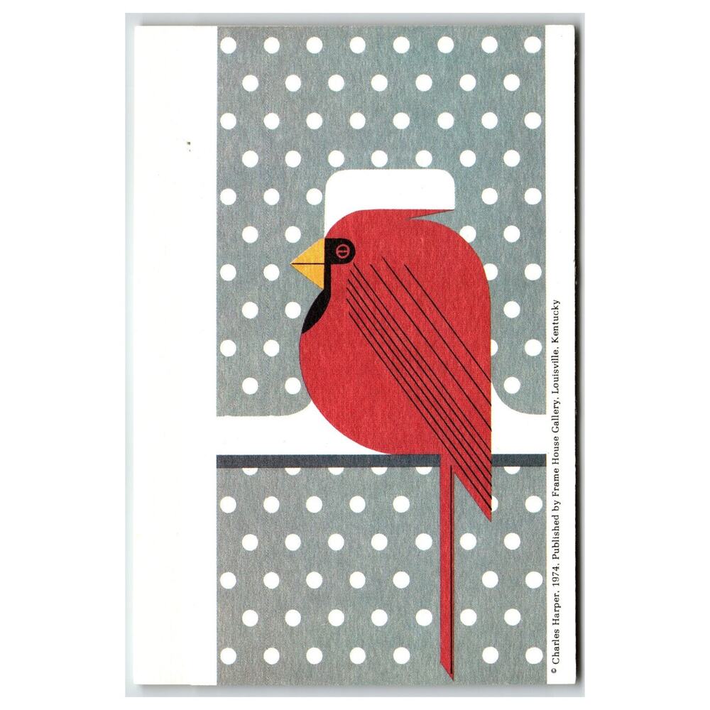 Charles Harper Cardinal Bird Postcard 1974 Mid-Century Modern Art Frame House